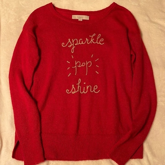 Loft XS Red Sweater Sparkle Pop Shine‎ - Picture 1 of 3